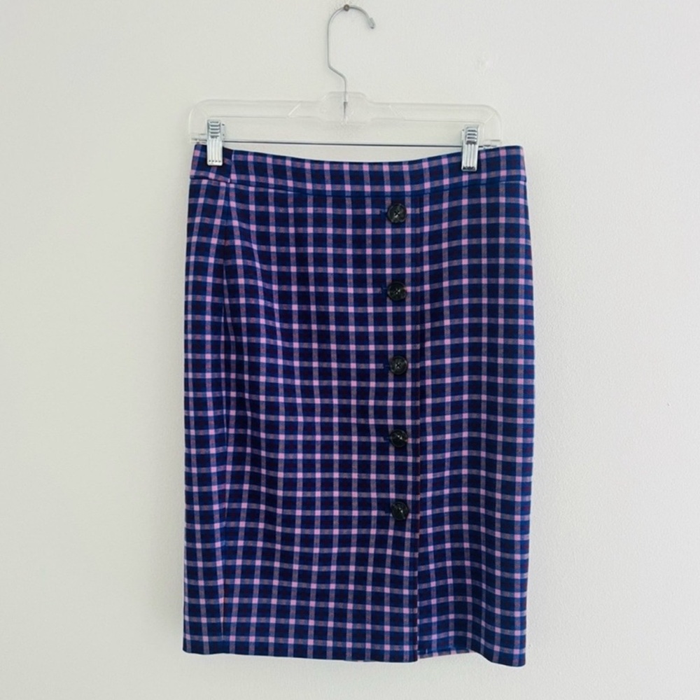 J. Crew Blue Pink Checkered Plaid Mini Pencil Skirt 2